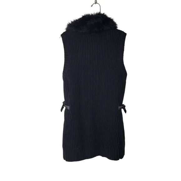 BLL New York Black Sweater Vest with Faux Fur - Picture 3 of 5